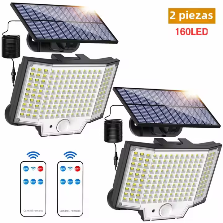 Lámpara Solar Exterior LED 160/128 Con 3 Modos Luz De Decoración Para Jardín Y Parque Sensor De Movimiento PIR Impermeable IP65 - 1