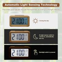 BIT Reloj despertador digital de madera, pantalla LED grande, luz nocturna con sensor inteligente, función de repetición y temperatura, funciona con pilas, reloj despertador cuboide para dormitorio, mesita de noche de oficina - details 3