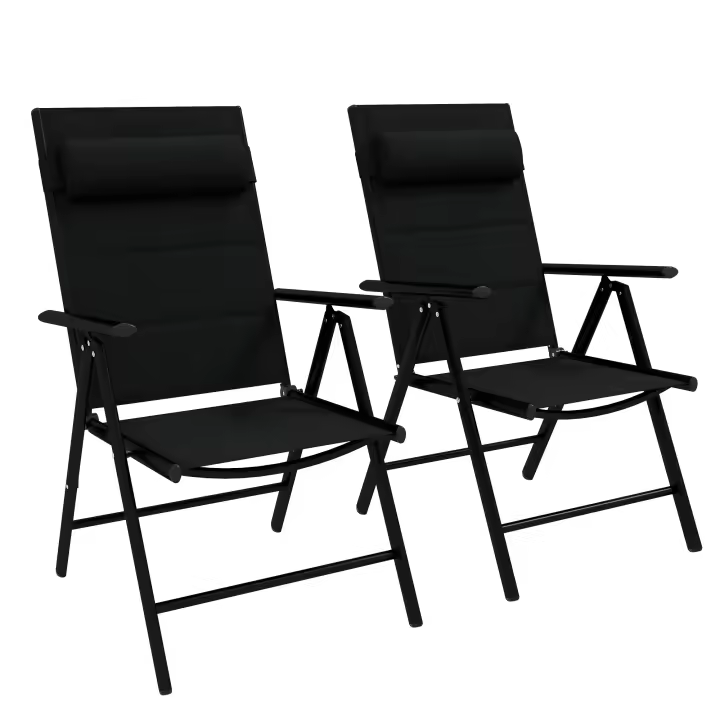 Outsunny Conjunto de 2 Sillas de Camping Plegables Sillas de Jardín con Marco de Aluminio Reposacabezas y Reposabrazos Carga 130 kg para Terraza Playa 54x67x108 cm Negro - 1