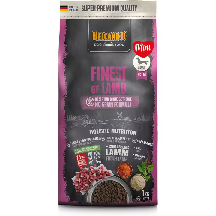 Pienso para perros Finest GF Lamb 1 kg o 4 kg Alimento seco y completo sin Cereales para perros pequeños y medianos a Partir de 1 año de Edad - Belcando - 1