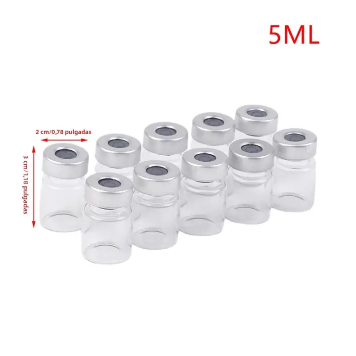 10 Pack De Vialones De Vidrio Transparente De 5/10/20ml Con Puerto De Inyección Auto Curable Para Educación - 1