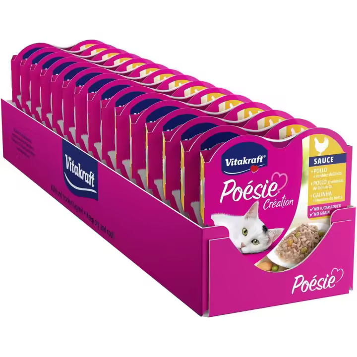 VITAKRAFT - Poésie Creation comida húmeda para gatos adultos Sabor pollo y verduras en salsa (Pack de 15x85g) - 1
