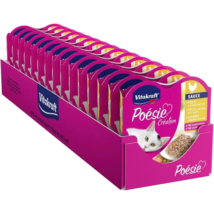 VITAKRAFT - Poésie Creation comida húmeda para gatos adultos Sabor pollo y verduras en salsa (Pack de 15x85g) - 1