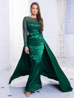 Vestido De Noche Largo De Mano En Satén Con Parches De Lentejuelas A-Line Hollow out Para Baile De Promoción Vestido Maxi De Faldas De Suelo - details 8