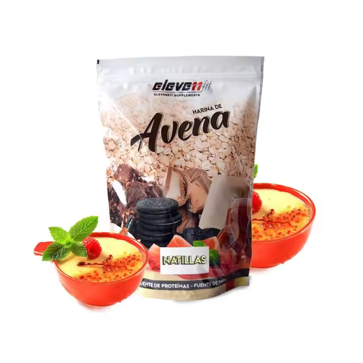 Eleven Fit Harina de Avena / Fuente de Hidratos de Carbono y Proteínas - Ideal para Tortitas - 18 Deliciosos Sabores - Efecto Saciante y Beneficios de Alta Nutrientes Sabor Natillas 1KG - 1