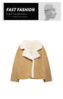 Chaqueta Motociclista Corta Para Mujer UNIZERA Otoño/Invierno Nueva Del 2024 Estilo Casual Cuello Redondo Peluche Grueso Con Botones Y Bolsillos - details 2