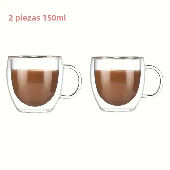 2pc Tazas De Café Expreso De Vidrio Doble Muralla Con Mano Transparente Para Bebidas Frías Leche Jugo Capacidad 150ml 250ml - 1