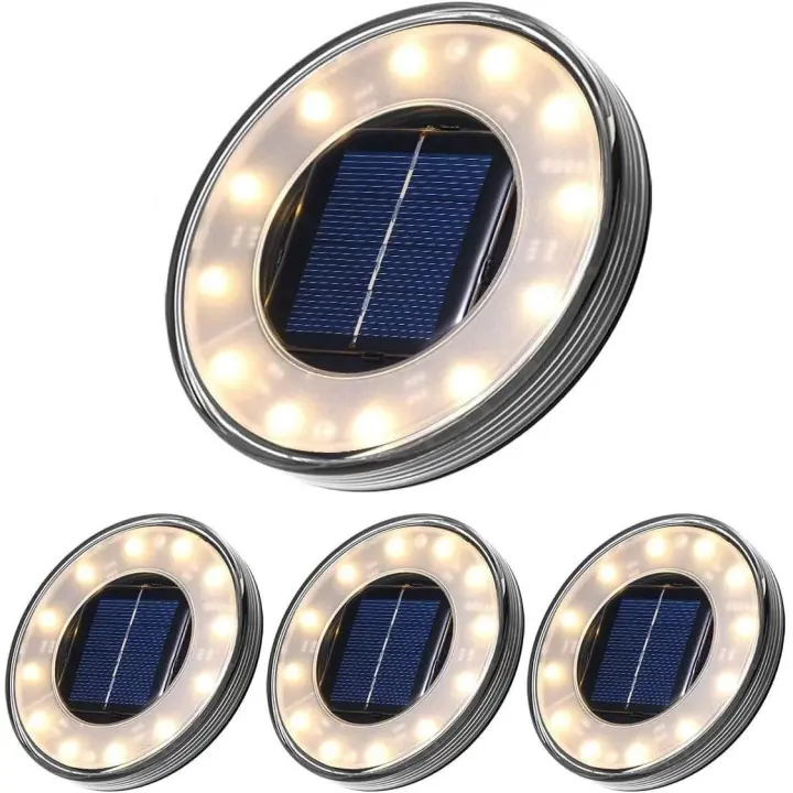 Paquete de 4 luces LED solares para suelo, luces para exteriores con 12 LED de Tomshine, impermeables IP68, luces de calle, luces enterradas para caminos, jardines, terrazas, patios y césped (blanco cálido) - 1