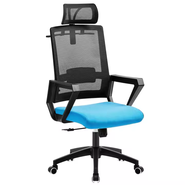 Sillón de oficina ASTON, negro, malla negra, tejido azul claro - 1