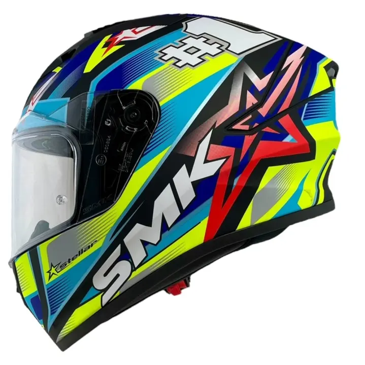Casco Integral Marca SMK Modelo Stellar UNO Color Azul y Fluor 22.06 - 1
