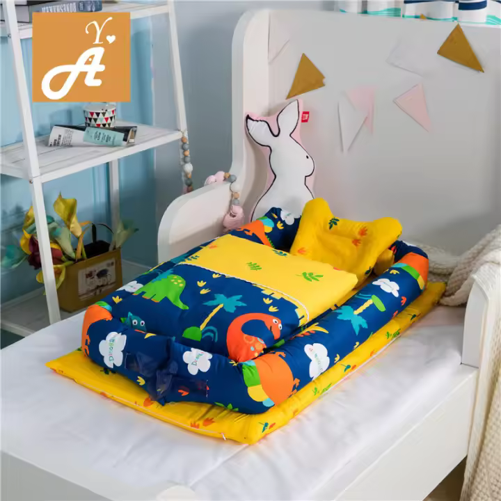 Cuna de viaje portátil, desmontable y lavable de seis piezas de algodón puro para recién nacidos, antipresión - 1