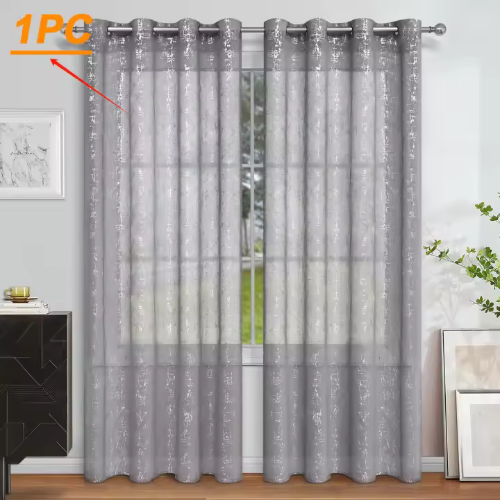 Cortina De Ventana Perforada Plata Caliente Semi-Blackout Para Sala De Estar Y Dormitorio Decoración Moderna De 1 Pieza - 1