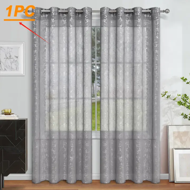 Cortina De Ventana Perforada Plata Caliente Semi-Blackout Para Sala De Estar Y Dormitorio Decoración Moderna De 1 Pieza - 1