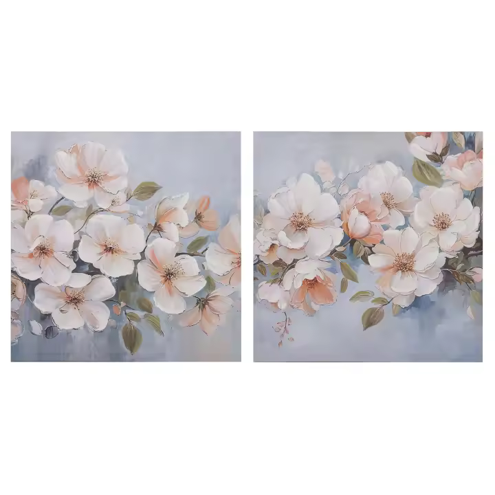 Set 2 Lienzos Flores 40% Pintado A Mano 60x3x60 Cm - 1
