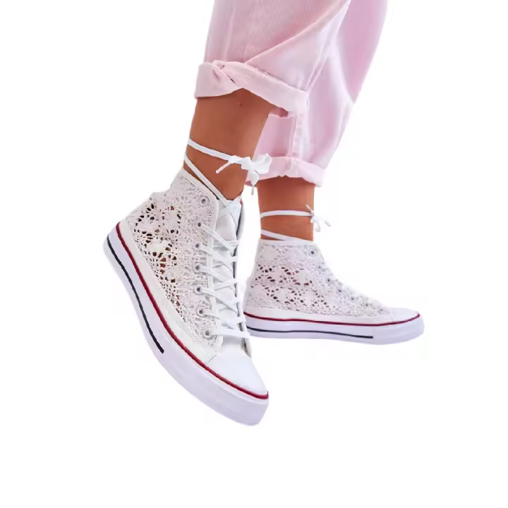 Zapatillas Altas de  Mujer Encaje blanco, Zapatos deportivas plana de crochet. Elegante y femeninas para completar tus looks. - 1