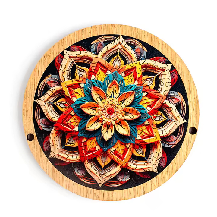 DAM. Puzle y marco de madera con 70 piezas. Diseño Flor multicolor. 13x1x13cm. - 1