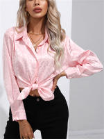 Camisa De Satén Para Mujer Con Cuello Band-collar Y Botones Manga Larga Leopardo Elegante Blusa Casual De Edad Media - details 6
