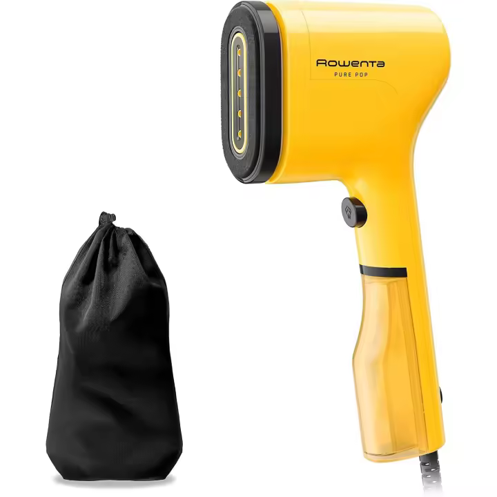 Rowenta Pure Pop DR2026 - Cepillo de vapor de 1300 W con salida de vapor de hasta 20 gr/min que plancha y purifica, elimina pelusas y pelo, cabezales reversibles, diseño para viaje, color amarillo - 1