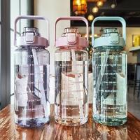 Botella De Agua Portátil De 2L Con Palanca Y Marca De Tiempo Para Deportes Al Aire Libre Y Fitness Capacidad Grande De Plástico - details 2