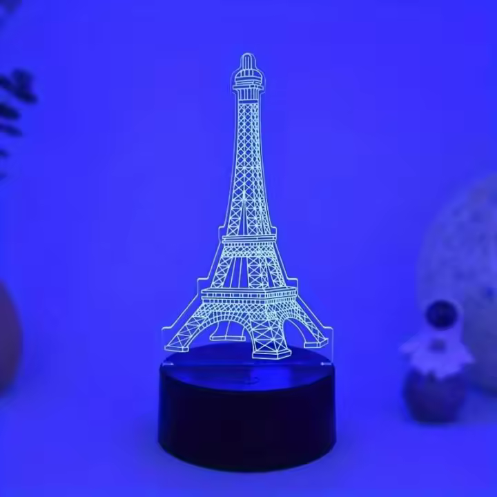 Lámpara De Ilusión Optica 3D Torre De París Luz Nocturna Con Toque Cambio De Color Ambiental 7 Colores Para Dormitorio - 1