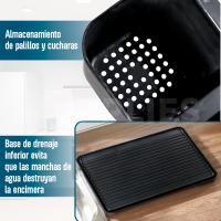 JUPPLIES Escurreplatos de Acero Inoxidable con Soporte para Utensilios Extraible, Portavasos y Estante de Gran Capacidad - Escurridor de Platos con Bandeja de Goteo - 43x31x14cm - details 1