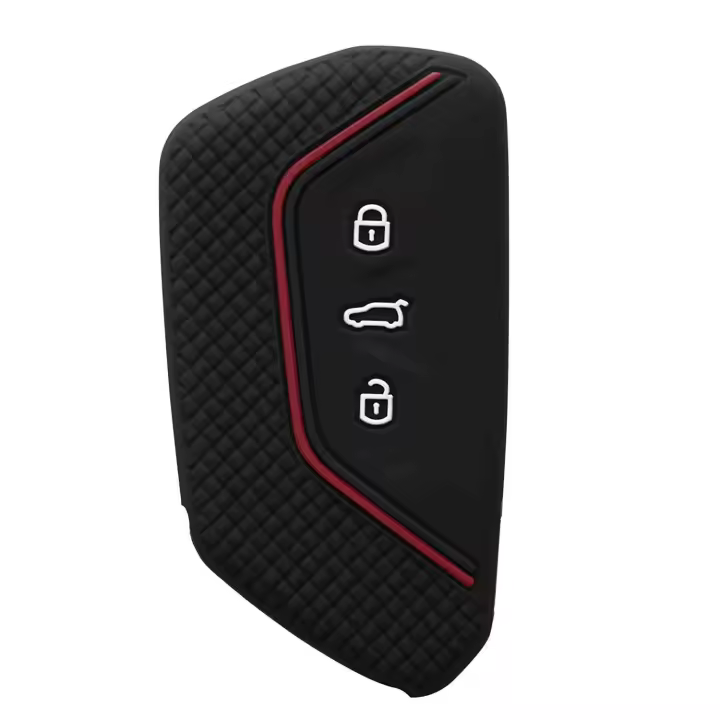 AUTOZOCO Funda Silicona Mando Llave del Coche 3 Botones, Protector Carcasa Llave Coche, Compatible con VW Golf 8, Seat Leon MK 4 / KL, Tarraco, Ateca, Skoda Octavia, Cupra Formentor, Leon, Negro Rojo - 1