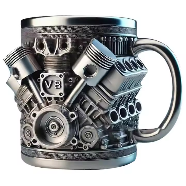 V8 Engines Stainless Steel Coffee Mug, Car Engine Coffee Cup with Insulated Handle for Car Lovers Gi - 1