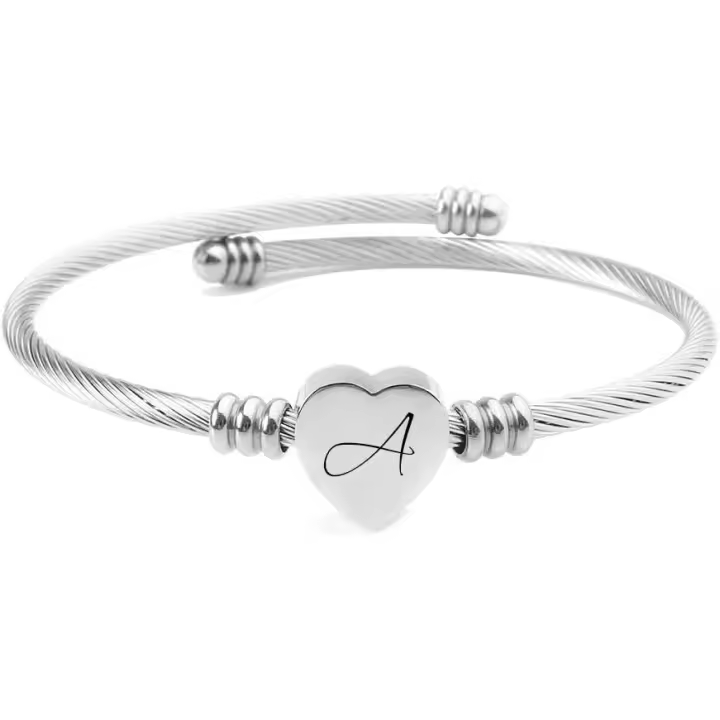 Pulsera with cable de Maple inoxidable 316L, inicial pulsera, Letra A para Mujer, niña, color Plisado, with Inicial de Nombre - 1