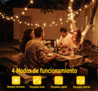 Guirnalda luminosa de 25 Bombillas Led | Carga Solar y USB | Impermeable IP65 | Longitud total: 7,5m, 25cm entre bombillas | Especial exteriores, bodas, hogar, patio, jardín, fiestas [Clase de eficiencia energética F] |  - details 0
