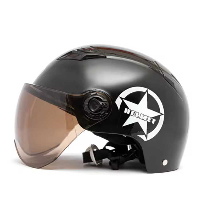 Casco De Motocicleta Medio Tamaño Ajustable Para Hombres Y Mujeres Con Correa De Barba Ajustable Protección Abs Material Peso 550g - 1