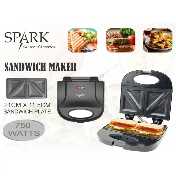 SPARK - Sandwichera Eléctrica. Grill o Triángulo 750W de Teflón. Barbacoa Eléctrica. COCINA SIN SARTÉN. MEDIDAS 21x11.5 cm - 1