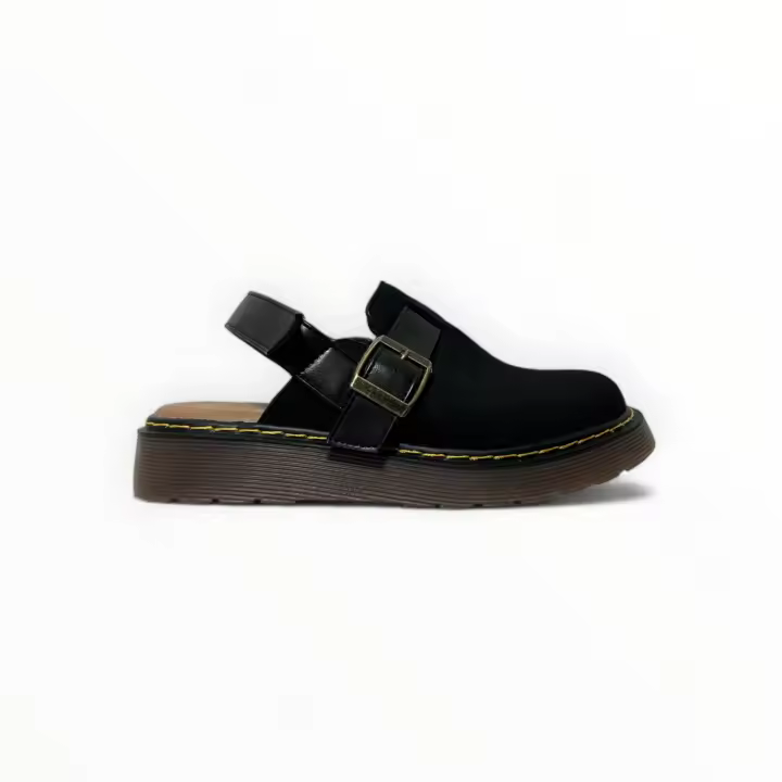 Zuecos mujer negro plataforma ajuste hebilla correa velcro estilo militar ante tendencia 2024 mujer altamoda - 1