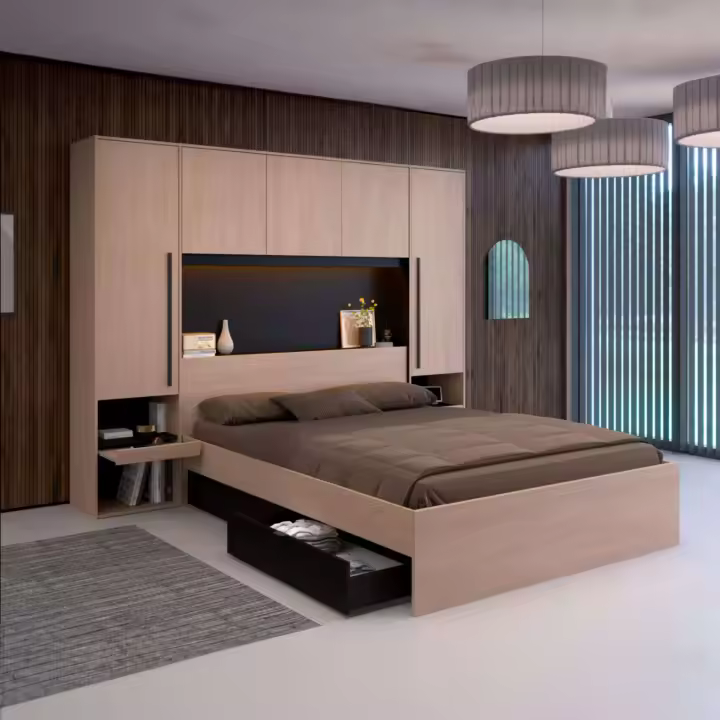 Conjunto de Dormitorio Completo John Negro Mate y Roble Jackson (cabecero+cama 160+cajones) - 1