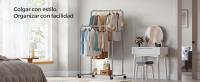 SONGMICS Perchero Burro, Burro de Ropa con Ruedas, Perchero de Metal, Barra Colgante de 92,5 cm de Ancho, con Estante, 2 Ruedas Bloqueables, Cada Barra Superior Soporta hasta 35 kg, Blanco/Gris - details 1