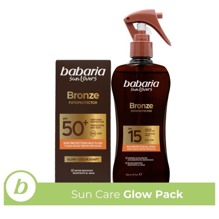 Babaria - Crema Solar Facial 50 Glow + Bronceador Cuerpo con Protector Solar SPF15 en Spray | Acelerador Bronceado |… — oferta en Miravia