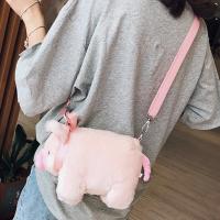 Bolso De Hombro Para Mujer Kawaii Rosa Con Cerdo De Peluche Suave Tote Con Cremallera Y Lazo Lindo Bolsa De Mano Para Estudiantes Y Niños - details 4