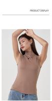 Top Deportivo mujer sin Mangas de Cuello alto, elástico y ajustado de Doble Capa - details 3