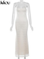 Vestido Maxi De Malla Kliou Para Mujer Elegante Con Tirantes Y Corte Hollow out Ajustado Alta Calle Trendy Ropa De Fiesta - details 1
