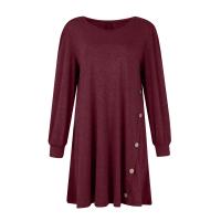 Vestido Casual Para Mujer De Color Sólido Con Botones Manga Larga Cuello Redondo A-Line Largo Hasta La Rodilla Fashion - details 11