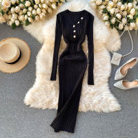 Vestido Bodycon Elegante De Mujer REALEFT Otoño Invierno 2024 Con Cinturón Y Botones De Manga Larga Estilo Casual Longitud Pierna - details 23