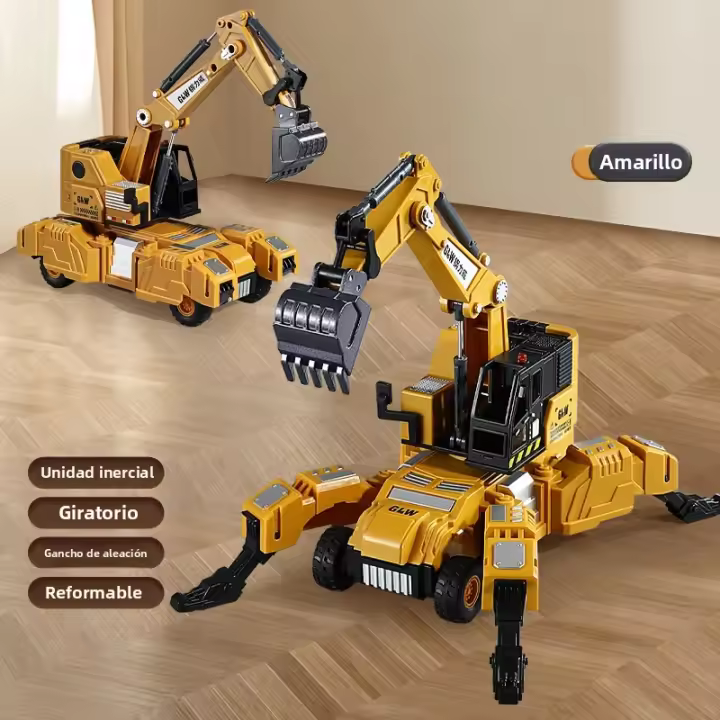 Juguete De Excavadora Y Grúa Transformable De Aleación De Latón Y Plástico Para Niños Vehículo De Inercia Para Regalo - 1