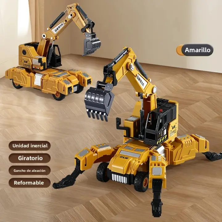 Juguete De Excavadora Y Grúa Transformable De Aleación De Latón Y Plástico Para Niños Vehículo De Inercia Para Regalo - 1