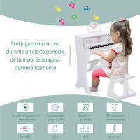 HOMCOM Piano Electrónico Infantil de 37 Teclas Juego de Piano con Modelo Pedagógico Micrófono Taburete Luces y 22 Canciones USB/MP3/Bluetooth Karaoke 53,5x27x63 cm Blanco - details 1