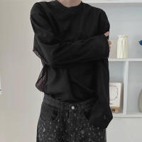 Camiseta De Hombre Con Parches De Malla Manga Larga Estilo Casual Streetwear Translúcida Suéter De Moda INCERUN - details 4