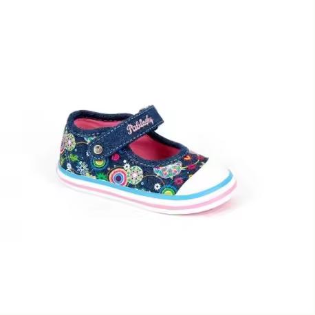 Merceditas de lona denim azul con estampados con brillantina, de Pablosky - 1
