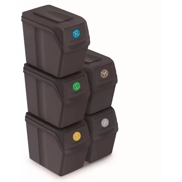 Juego de 5 cubos de reciclaje 100l prosperplast sortibox de plastico en color antracita - 1