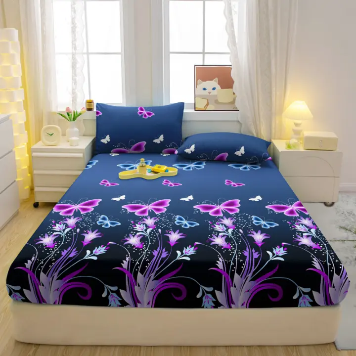 Sábana Ajustable Moderna Y Sencilla Con Estampado De Mariposa Mate Para Dormitorio Cubierta De Cama De Poliéster 100% - 1