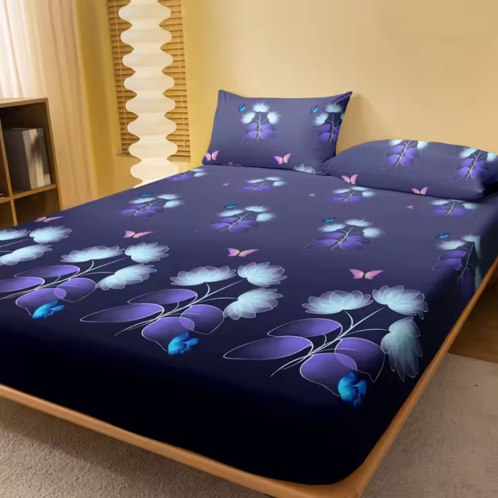 Sábana Ajustada Moderna Y Sencilla Con Estampado De Plantas Flores Y Mariposas Mate Para Dormitorio Sin Almohadillas Ni Fundas De Cojín - 1