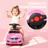 HOMCOM Coche Correpasillos para Niños de 18-36 Meses Andador Correpasillos con Faros Música Bocina Volante Espacio de Almacenaje y Asa para Empujar 63,5x28x36 cm Rosa - details 3