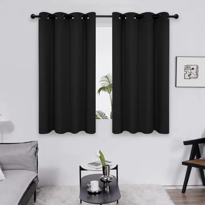 Cortinas opacas para dormitorio, Super suave, Con aislamiento©Rmico, Cortinas opacas with ojales para Sala de estar, 46x54 pulgadas, color Negro, 2 paneles - 1
